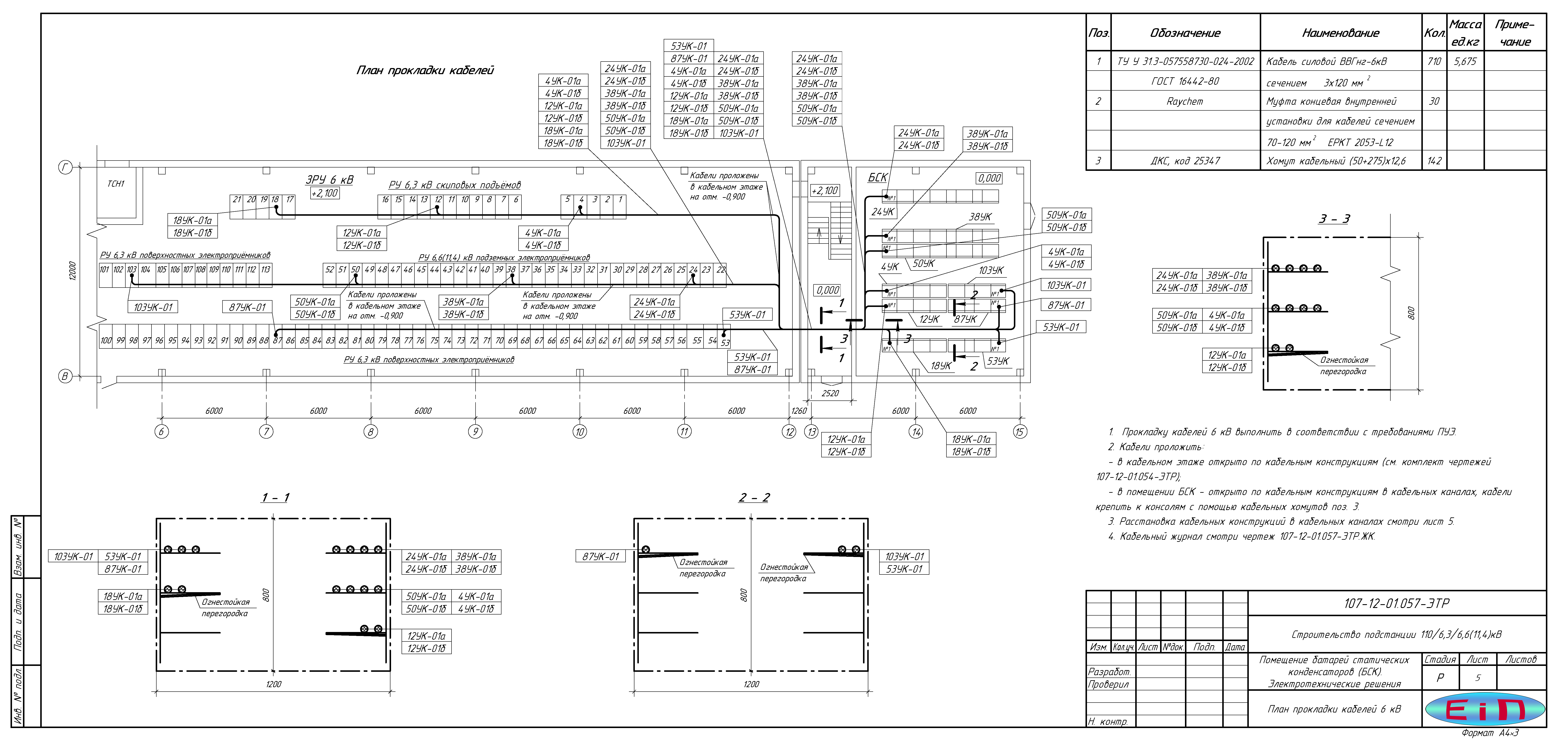 План прокладки кабелів в тунелі